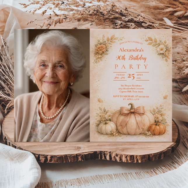 Foto Vintage Höstpumpa 90-årsdag Inbjudningar (Skapare uppladdad)