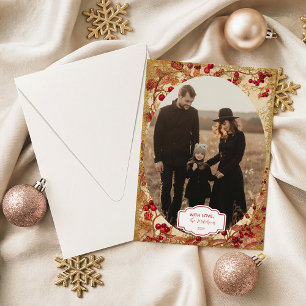 Foto Vintage Red Berry Holiday Party Julkort