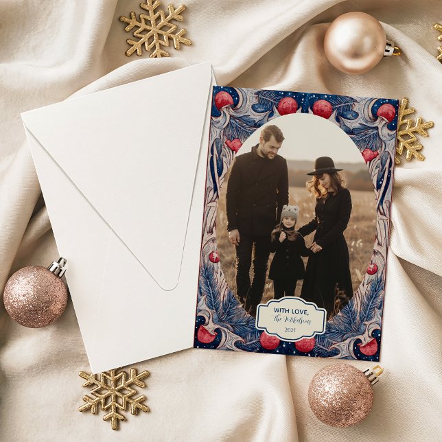 Foto Vintage Röd och Blå Jul Julkort (Skapare uppladdad)