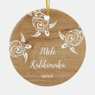 FOTO Vita Sköldpaddor Mele Kalikimaka Julgransprydnad Keramik