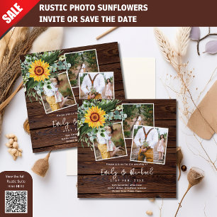 FOTO WEDING INVITATIONS RUSTIC SUNFLOWERS SQUARE INBJUDNINGAR