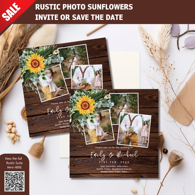 FOTO WEDING INVITATIONS RUSTIC SUNFLOWERS SQUARE INBJUDNINGAR (Skapare uppladdad)