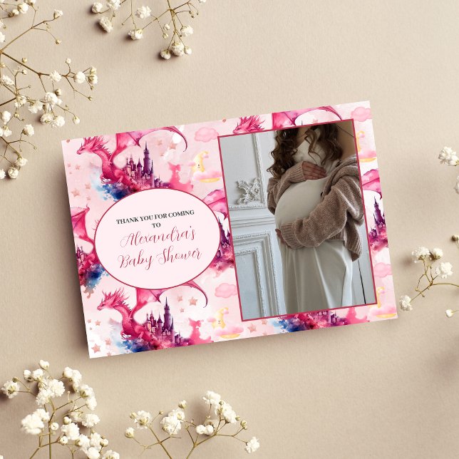 Foto Whimsic Rosa Dragon Baby Shower Tack Kort (Skapare uppladdad)