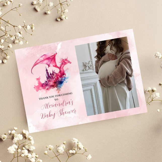 Foto Whimsic Rosa Dragon Baby Shower Tack Kort (Skapare uppladdad)