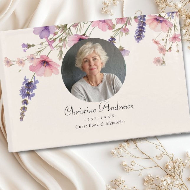 Foto, Wildblomma "In Loving Memory", begravning Gästböcker (Photo, Wildflower "In Loving Memory" Funeral Guest Book)