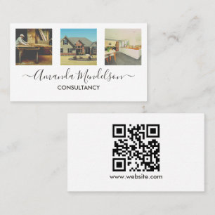 Foto x3-text och QR-kod eller -logotyp Visitkort