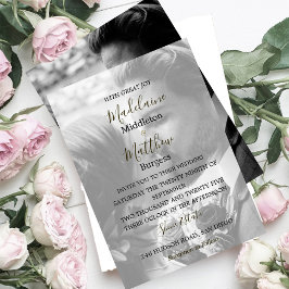 Foto x 2 Blommigt Guld Rosa White Bröllop Inbjudningar