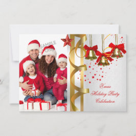 Foto Xmas Holiday Julfest White Guld Röd Inbjudningar