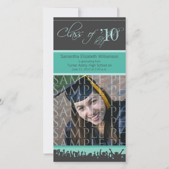 Fotoannonsering i Cap & Gown Studenten (teal) Meddelande (Framsida)