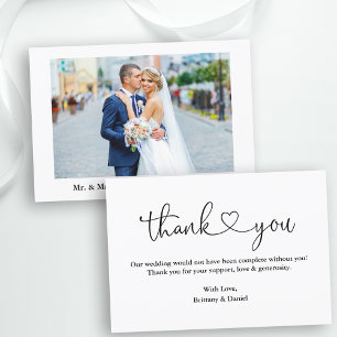 Fotoanteckning för Modern Calligraphy Heart Bröllo Tack Kort