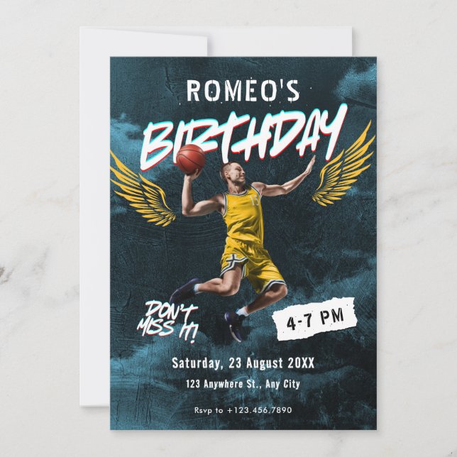 Fotoår för Grunge graffiti basketball Inbjudningar (Framsida)