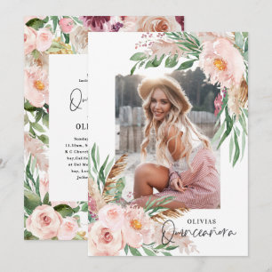 Fotoår för Quinceañera Rosa blommigt girly Inbjudningar