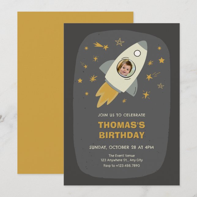 Fotoår för rymdastronaut inbjudningar (Fram/baksida)