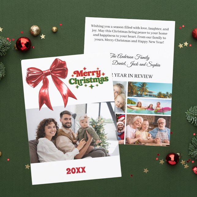 fotoår med rött god jul under granskning julkort (Skapare uppladdad)