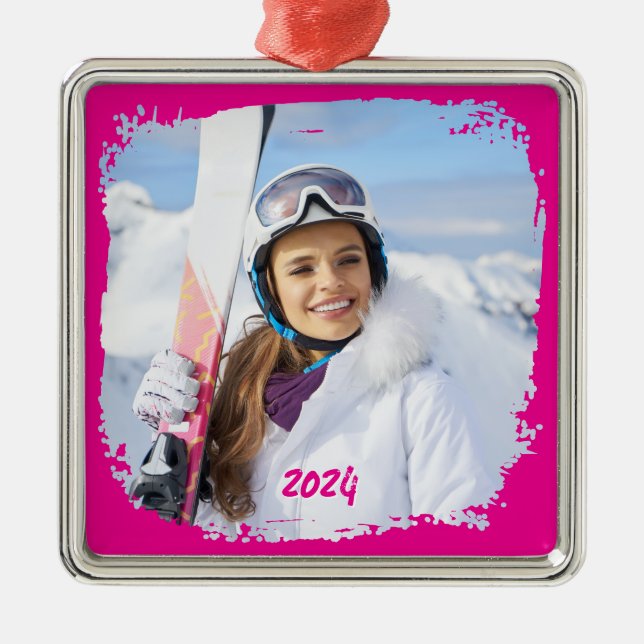 Fotoåret shock rosa Modern Grunge Gräns Julgransprydnad Metall (Framsidan)