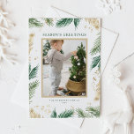 Fotoårshälsningar för guldblomma i Gräs Nål Helg Vykort<br><div class="desc">Säsongens hälsningar! Skicka dina varmaste hälsningar med anpassadets fotovykort,  med en vacker grönt vattenfärgsdesign och faux guld foil gräs nål. Anpassa det här elegantens vykort för fotot med ditt favoritfoto och ditt favoritmeddelande för att skapa en snyggt och ett minnesvärt helgdag för vänner och familj.</div>