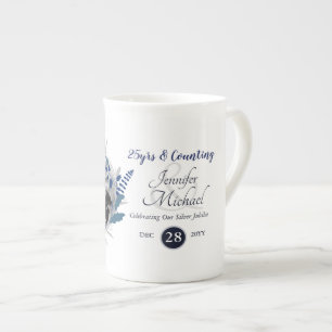 Fotoårsjubileum i Bröllop Gift Blue WandeModern Benporslin Mugg