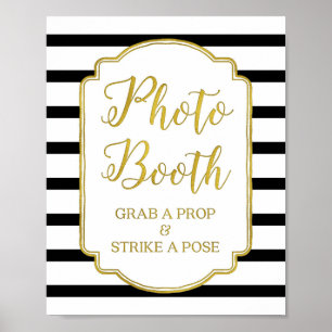 Fotoautomat Bröllopsskylt Guld Svart Vita Ränder Poster