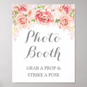 Fotoautomat Bröllopsskylt Rosa Akvarellblommor Poster