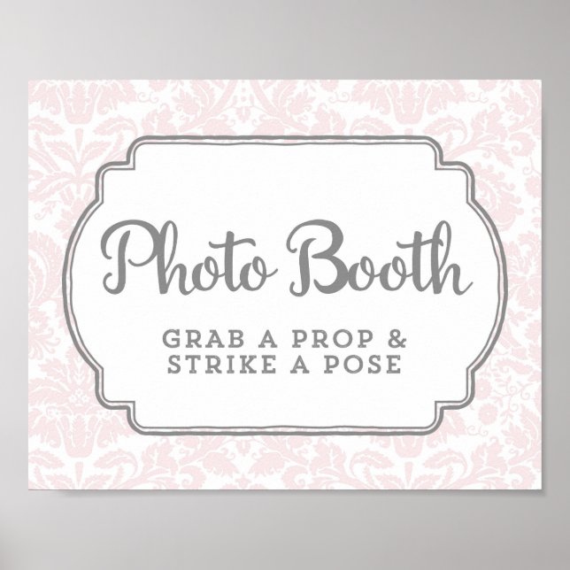 Fotoautomat Bröllopsskylt Rosenskär Vintage Damask Poster (Framsidan)