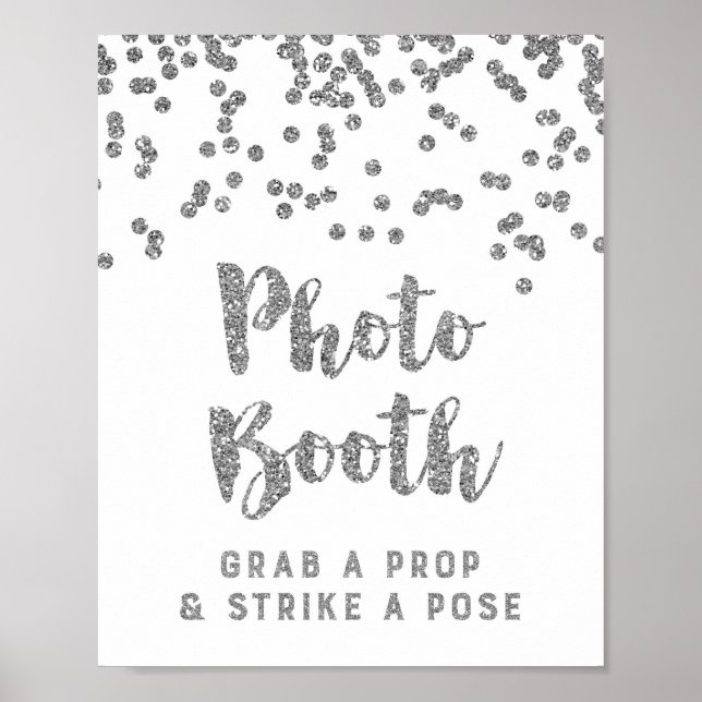 Fotoautomat Bröllopsskylt Silverkonfetti Poster (Framsidan)