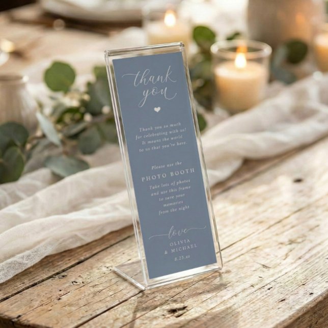 Fotoautomat-insatser Damblå bröllopspresenter (Photo booth frame insert cards for weddings and events - dusty blue elegant script)