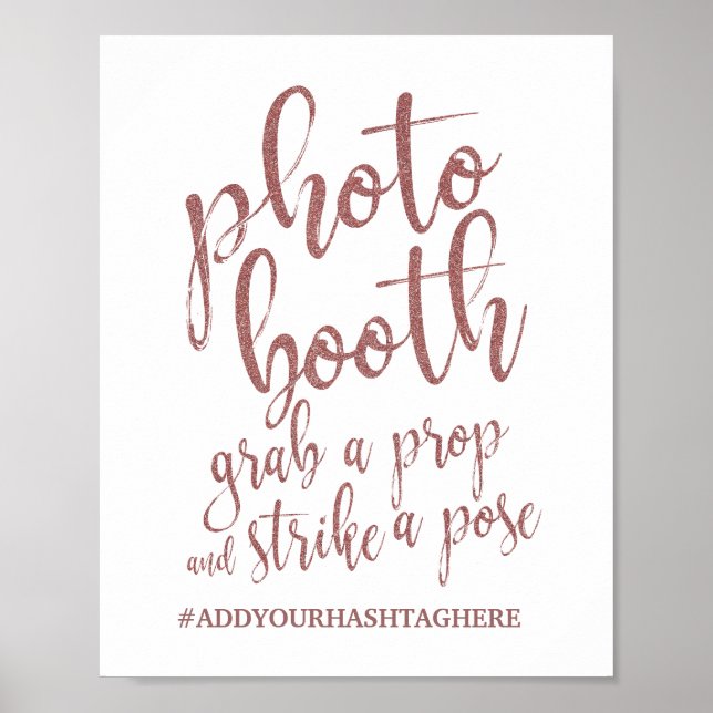 Fotoautomat Rosa Guld Glitter 8x10 Bröllopsskylt Poster (Framsidan)