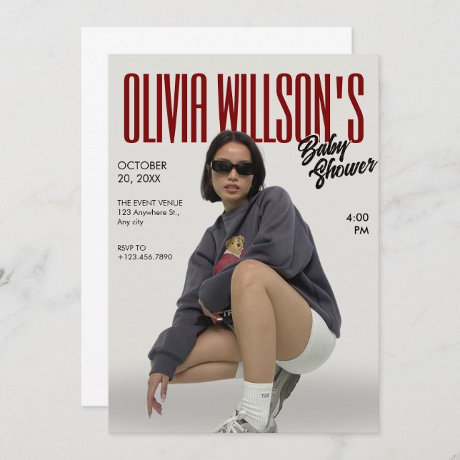 Fotobabydusch i mode inbjudningar (Fram/baksida)