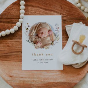 Fotobabyskor för Cute Wildblomma och bin Tack Kort