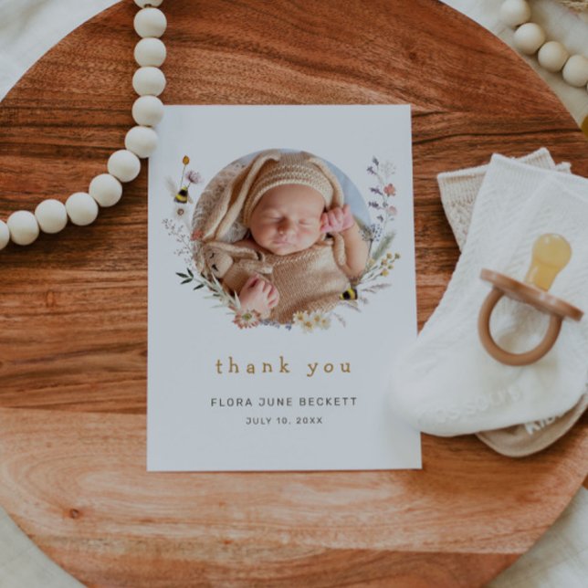 Fotobabyskor för Cute Wildblomma och bin Tack Kort (Skapare uppladdad)