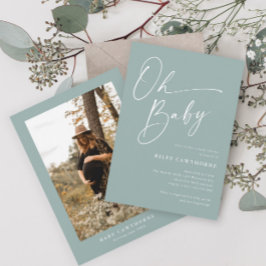 Fotobabyvisningsprogram för modern Grönt för skrip Inbjudningar