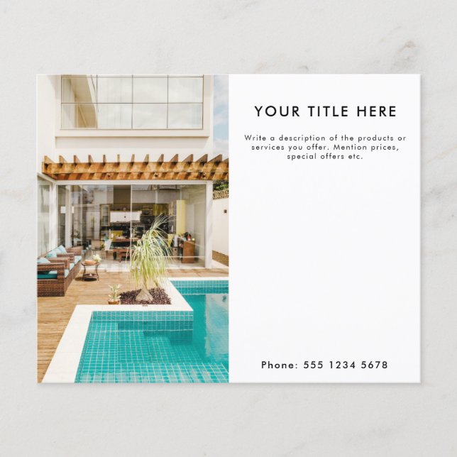 Fotobanderoll och text på halva sidor i reklamföre flygblad (Framsidan)