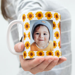 Fotobarn för gult av solblommor kaffemugg