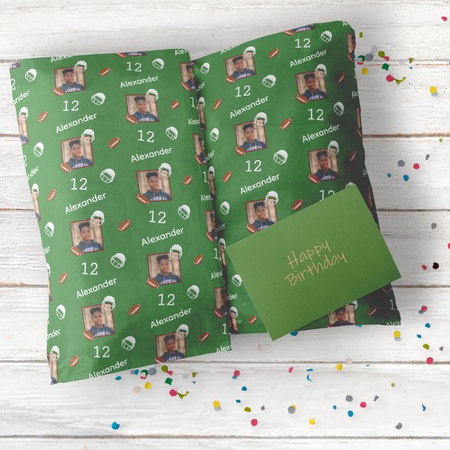Fotobarns Amerikansk Fotboll Födelsedagspresentins Presentpapper (Green Football Wrapping Paper)