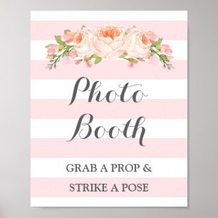 Fotobås Bröllopsskylt Rosa Blommor Ränder Poster