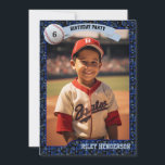 Fotobaskort Födelsedagsfest inbjudan<br><div class="desc">Anpassa dessa söta baseballfödelsedagsinbjudningar med spelarens favoritfoto. Basbollkortsdesignen har en bakgrund i streck och har röda stjärnor och en baseboll med MVP-åldern på födelsedagen. All text kan ändras för att passa dina behov.</div>