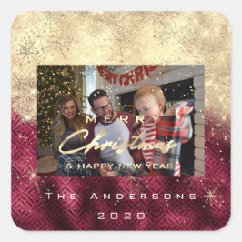 Fotobeet god jul New Guld Glitter Fyrkantigt Klistermärke