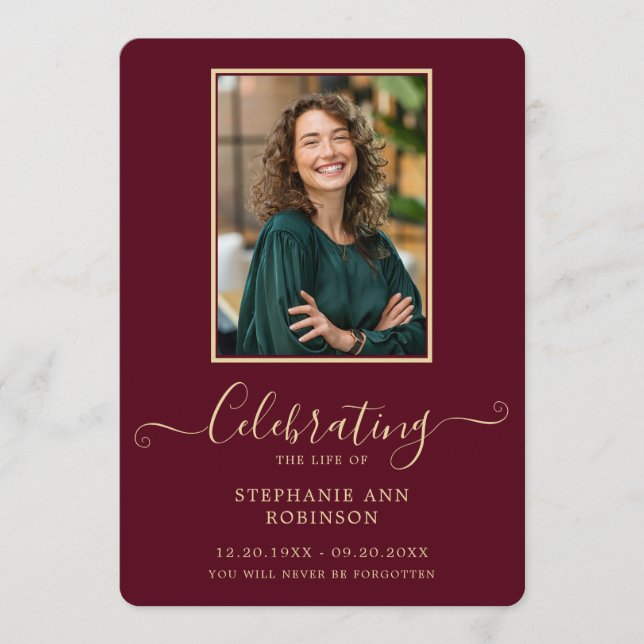 Fotobegravningsorder Burgundy Guld Program (Framsida)