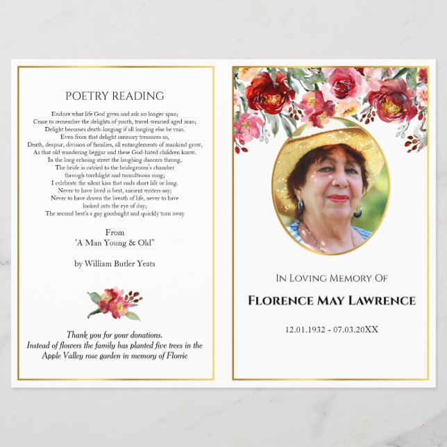 Fotobegravningsprogrammet, rött och rosa ros reklamblad (Framsidan)