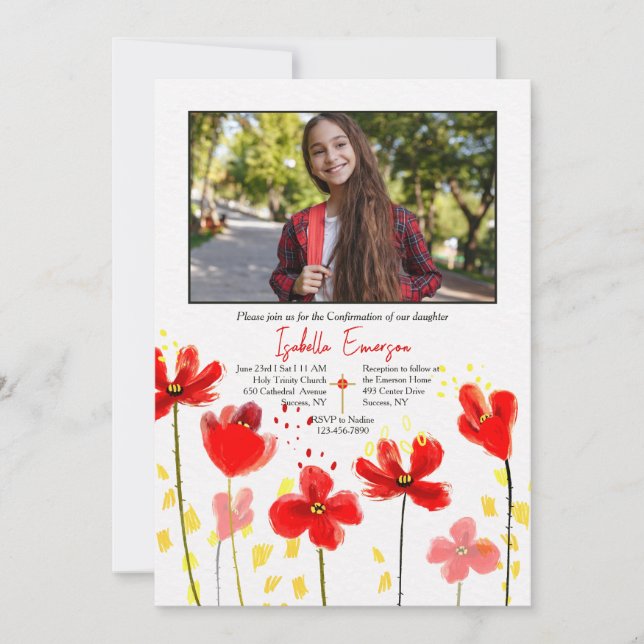 Fotobekräftelse av röda poppies inbjudningar (Framsida)