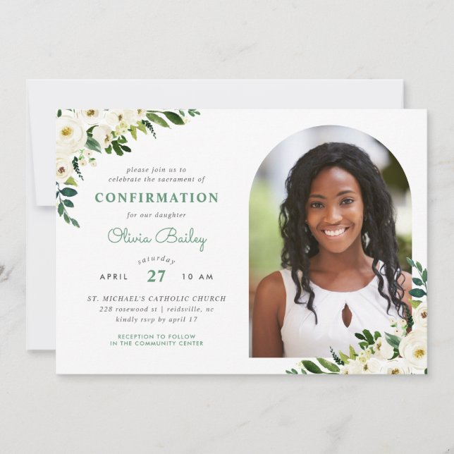 Fotobekräftelse av Sweet Greenery Blommigt Inbjudningar (Framsida)