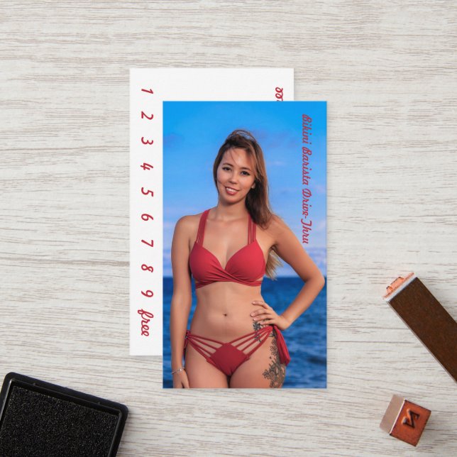 Fotobikini-kaffekortet för drivrutiner - Thru-förm Lojalitetskort (Fram/Back In Situ)