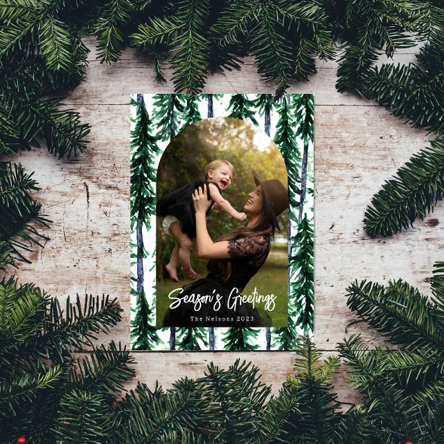 Fotobild av vattenfärgen Evergreen Julgranar Julkort (Skapare uppladdad)