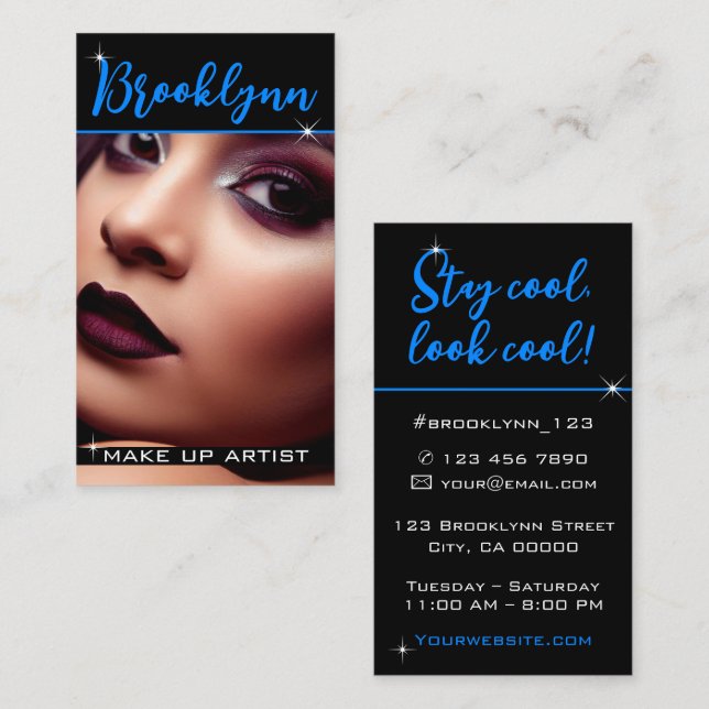 Fotobildmall Modern Coola Neon Blue Slogan Visitkort (Fram/baksida)