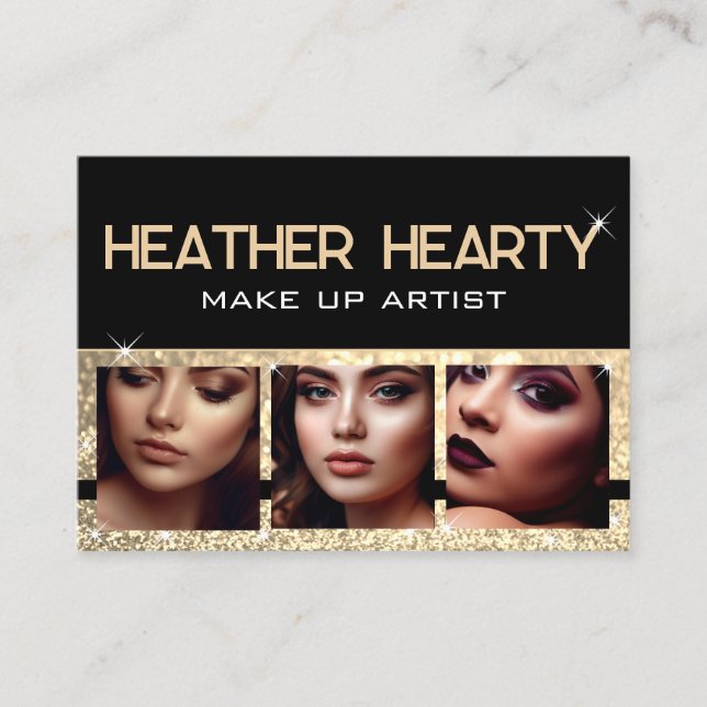 Fotobildsmall Luxury Guld Glitter Stars Visitkort (Framsida)