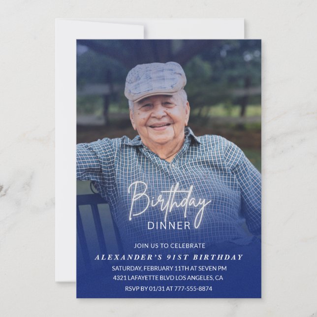 Fotoblå skuggfödelsedag 91:a födelsedag inbjudningar (Framsida)