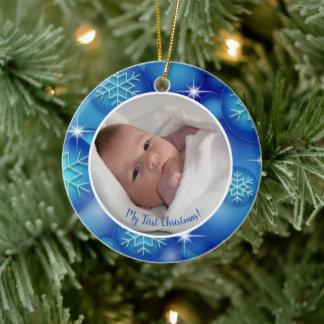 Fotoblått för första julen baby julgransprydnad keramik
