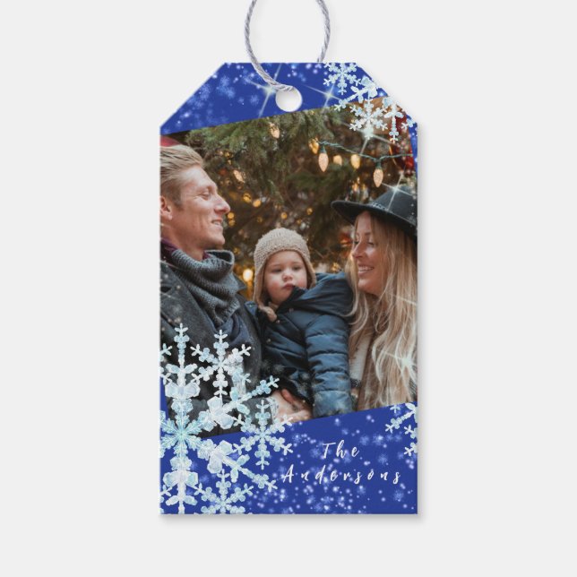 Fotoblått i Snö Flakes Presentetikett (Framsidan)