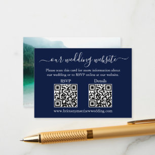 Fotoblått med minimalistisk 2 QR-Bröllop OSA Tilläggskort