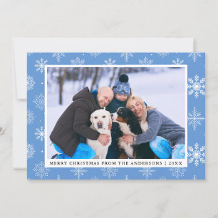Fotoblått Snöflingor-kort för God jul-familjen Inbjudningar
